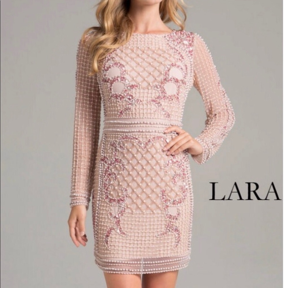 ISO: long sleeve beaded blush cocktail dress Lara - Picture 2 of 4